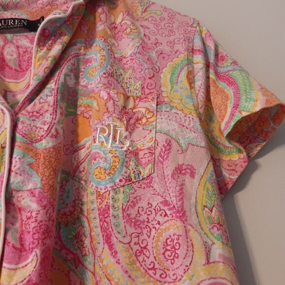 Lauren Ralph Lauren Pink Paisley Short Sleeve Pajama Top XL - Picture 4 of 7